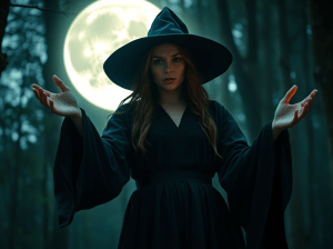Strega con incantesimo alla luna